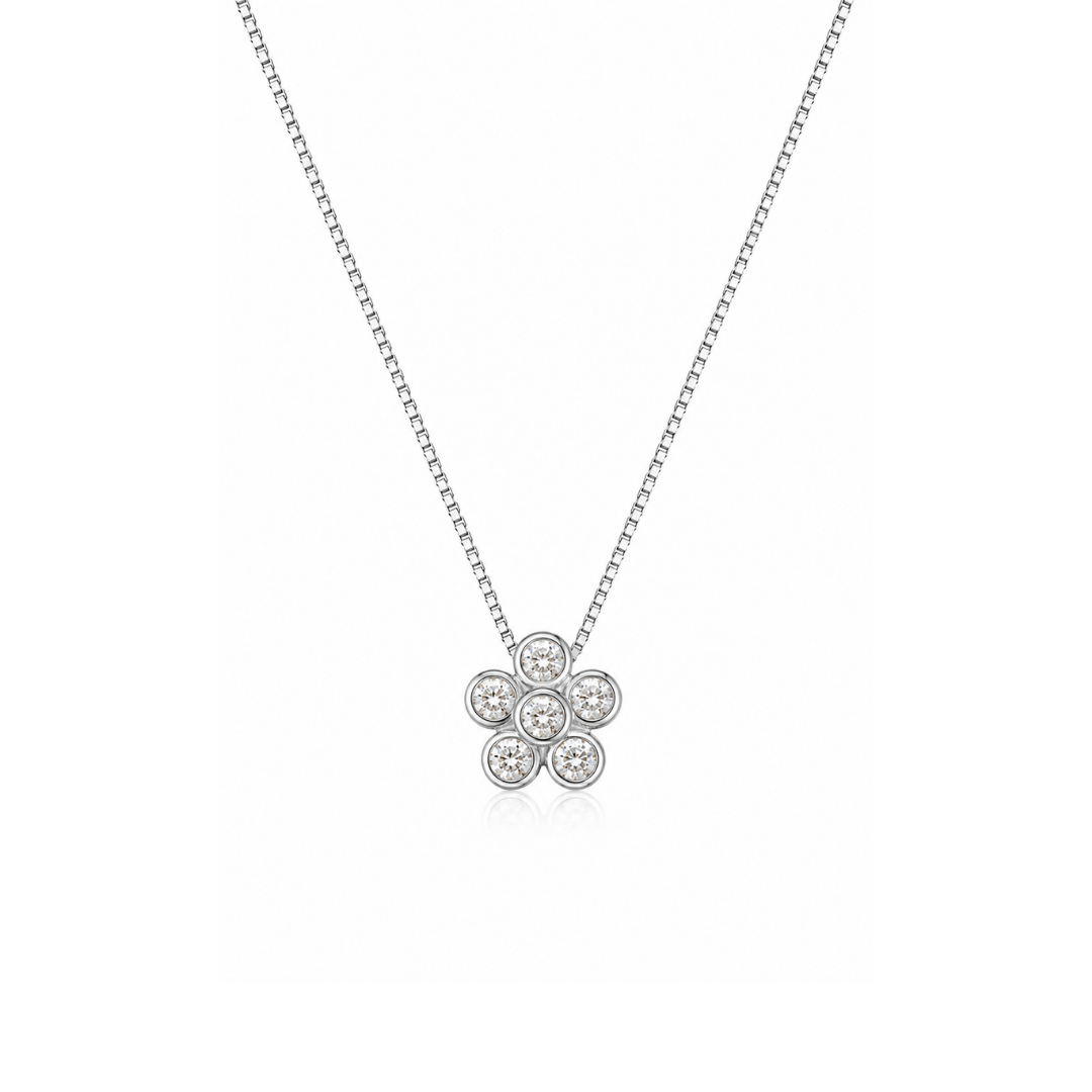 Collar Flor de Brillantes en Oro Blanco.