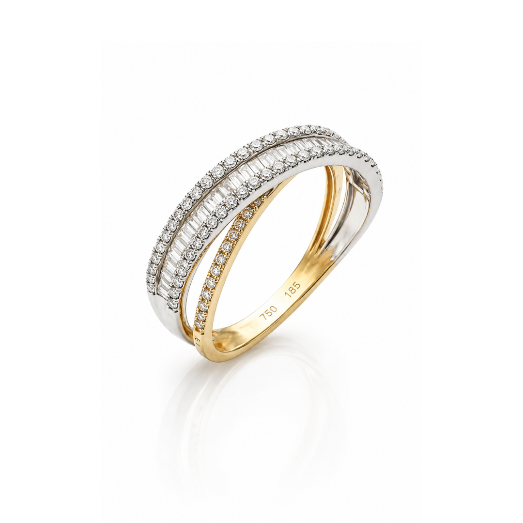 Anillo Oro Amarillo 18Kt. Bicolor Brillantes.