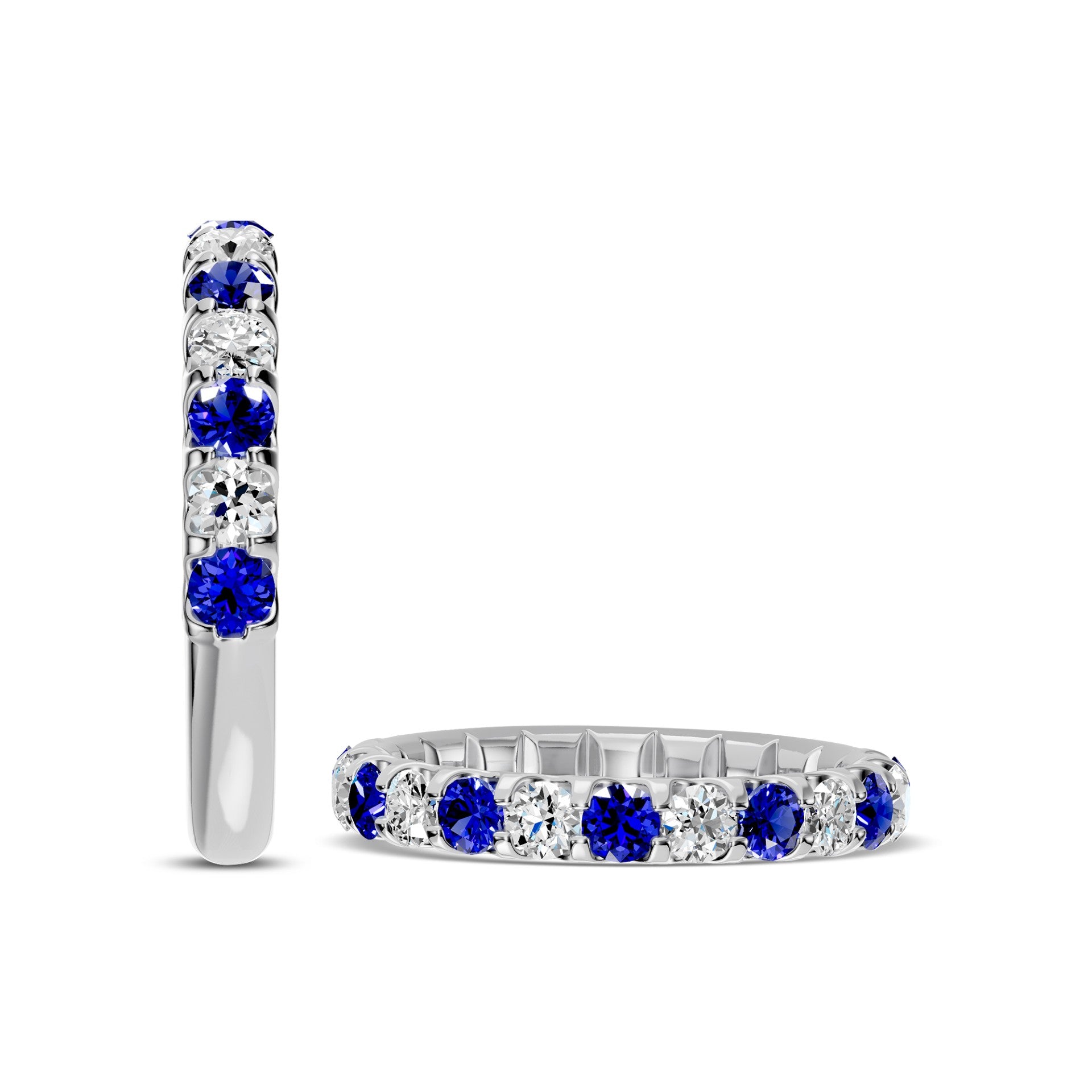 Anillo Oro Blanco 14Kt. Brillantes Naturales y Zafiro Ceylán.