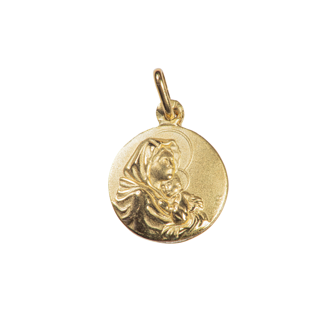 Medalla Virgen y Niño Jesús de Oro Amarillo 18Kt.
