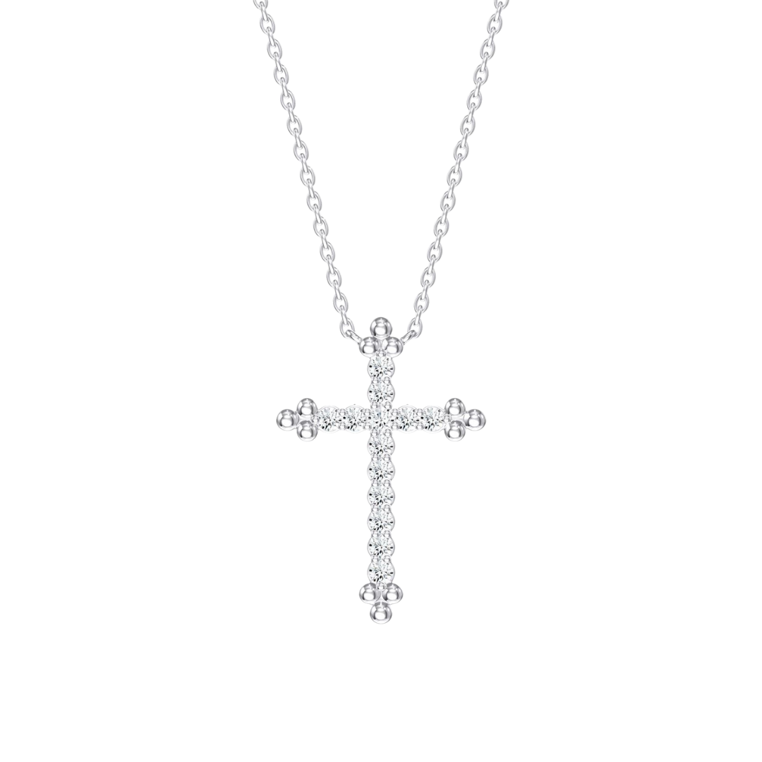 Collar Cruz de Brillantes en Oro Blanco 14 KT.