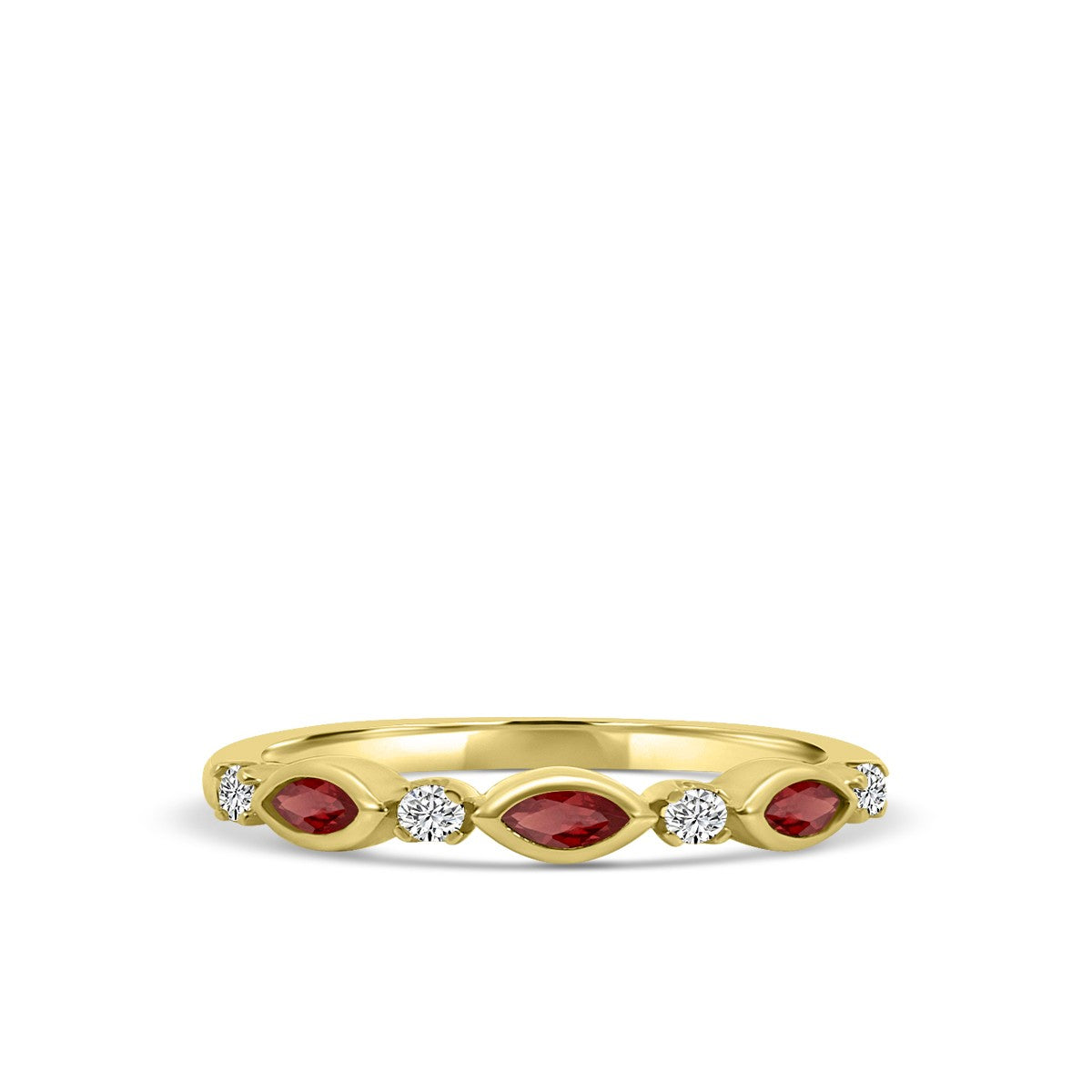 Anillo Oro Amarillo 10Kt. Brillantes Naturales y Granates.