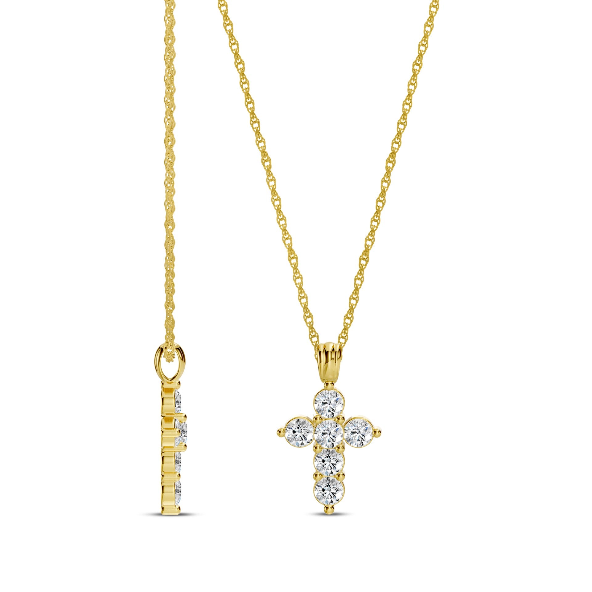 Collar Cruz de Brillantes Naturales en Oro Amarillo 14Kt.