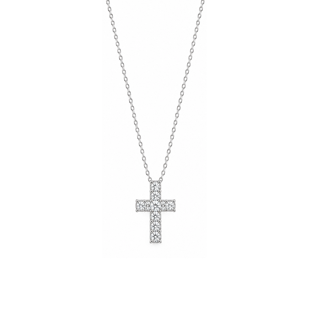 Collar Cruz de Oro Blanco y Brillantes 0.48 Ct.
