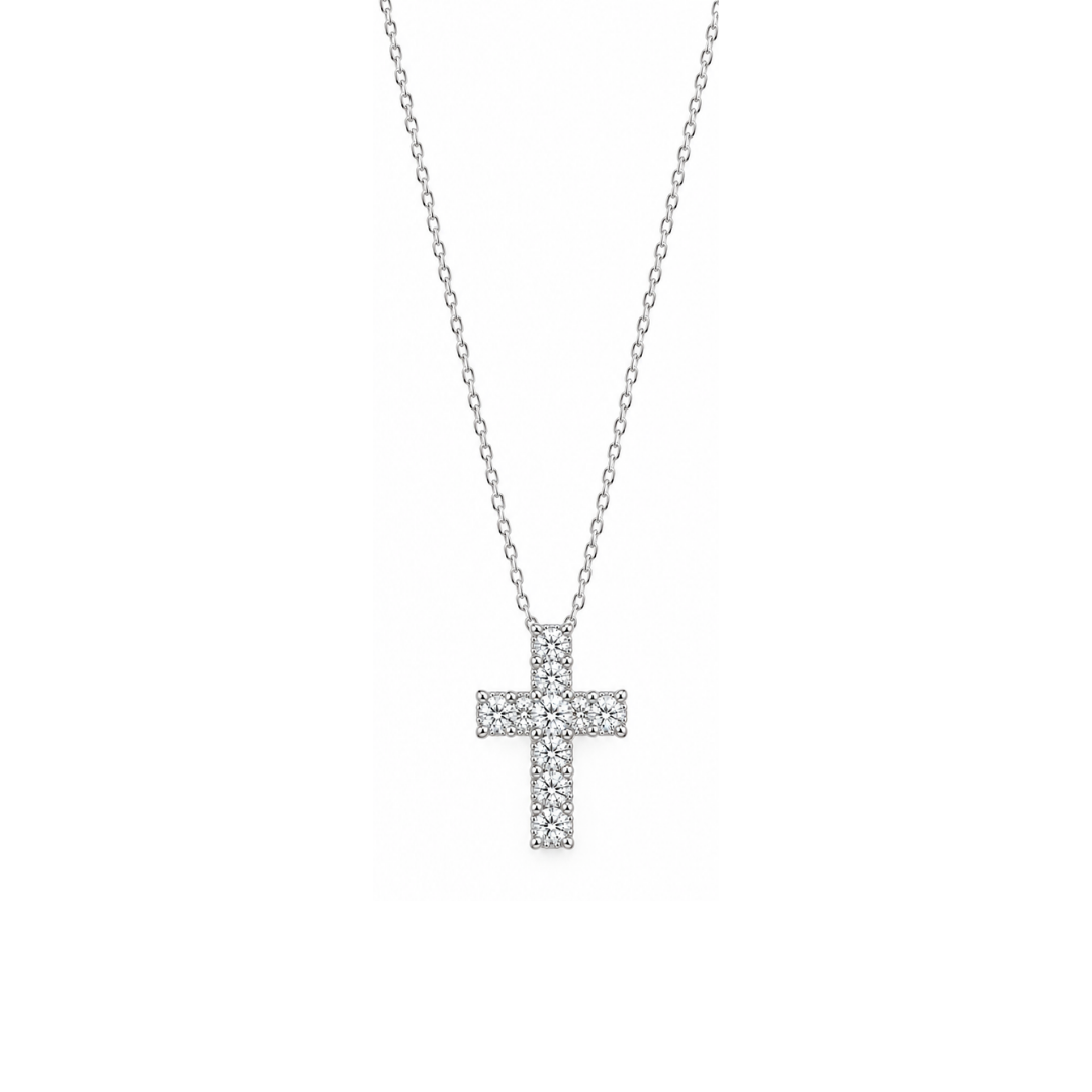 Collar Cruz de Oro Blanco y Brillantes 0.67 Ct.