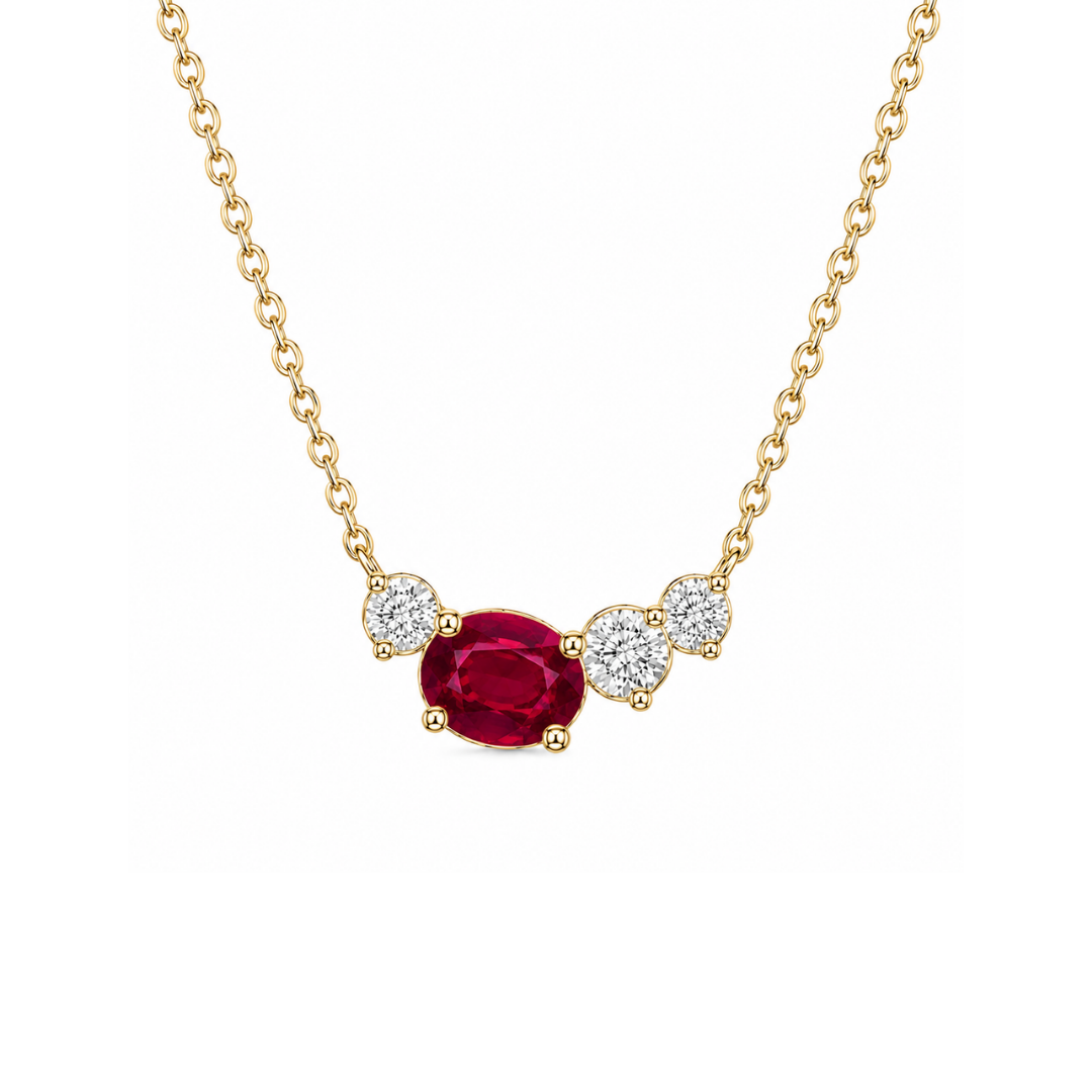 Collar Trío de Brillantes y Rubí en Oro Amarillo 14Kt.