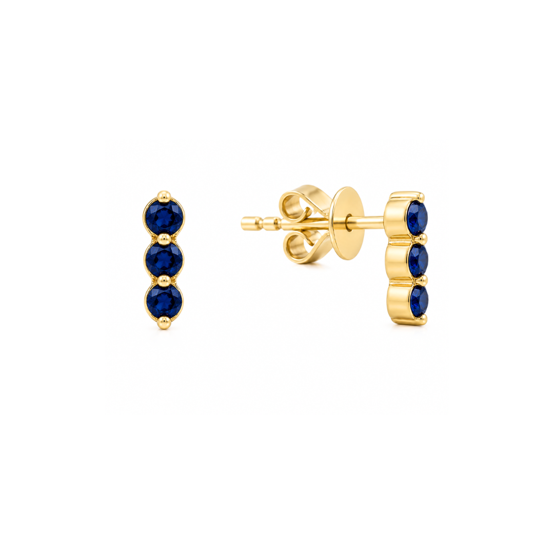 Aros Mini Trio Oro Amarillo y Zafiros 14Kt.