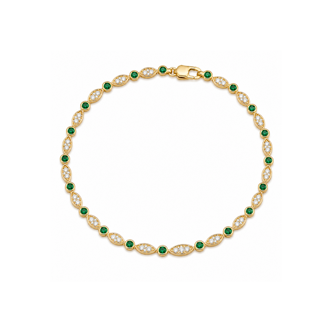 Pulsera Esmeraldas y Brillantes Oro Amarillo 14Kt.