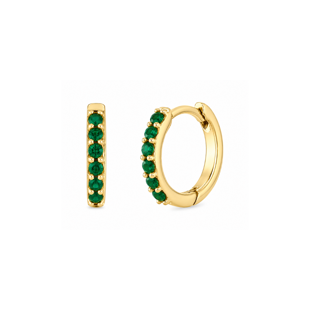 Aros Argollas de Oro Amarillo y esmeraldas 14Kt.