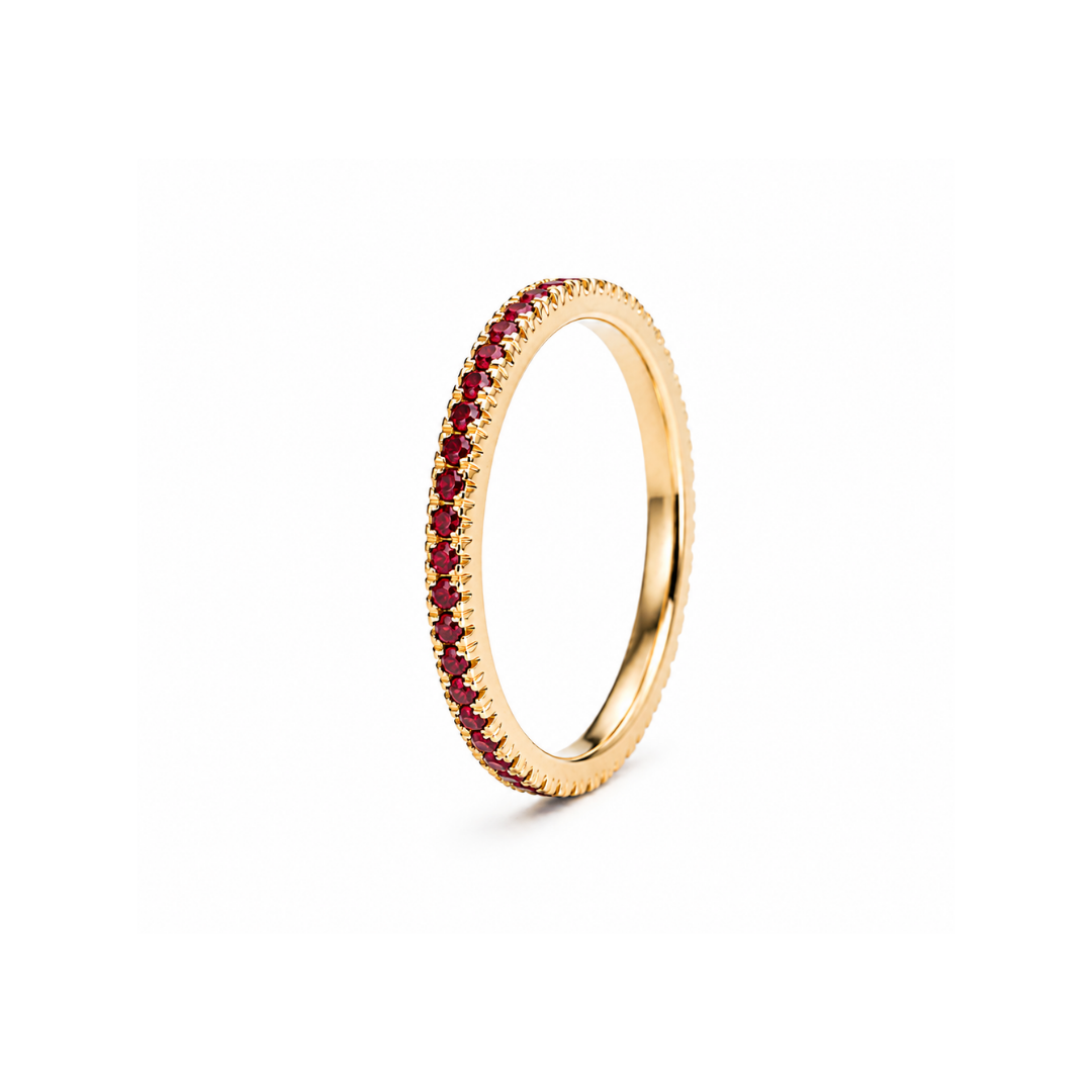Anillo Cintillo de Rubíes en Oro Amarillo 18Kt.