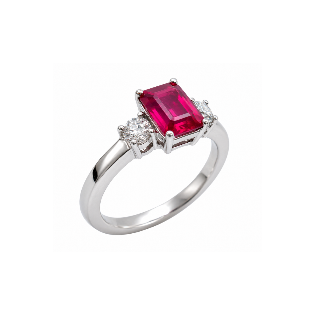 Anillo Platino Rubí Rectangular.
