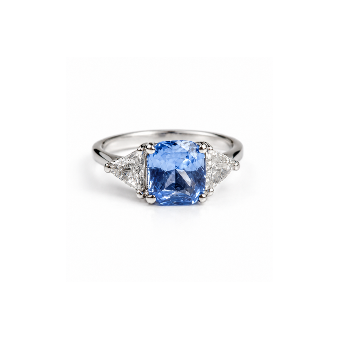 Anillo Platino Brillantes y Zafiro Ceylán.