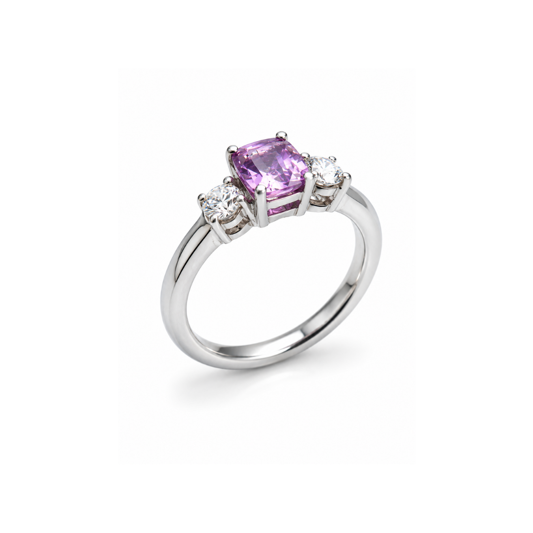 Anillo Platino Zafiro Rosa.