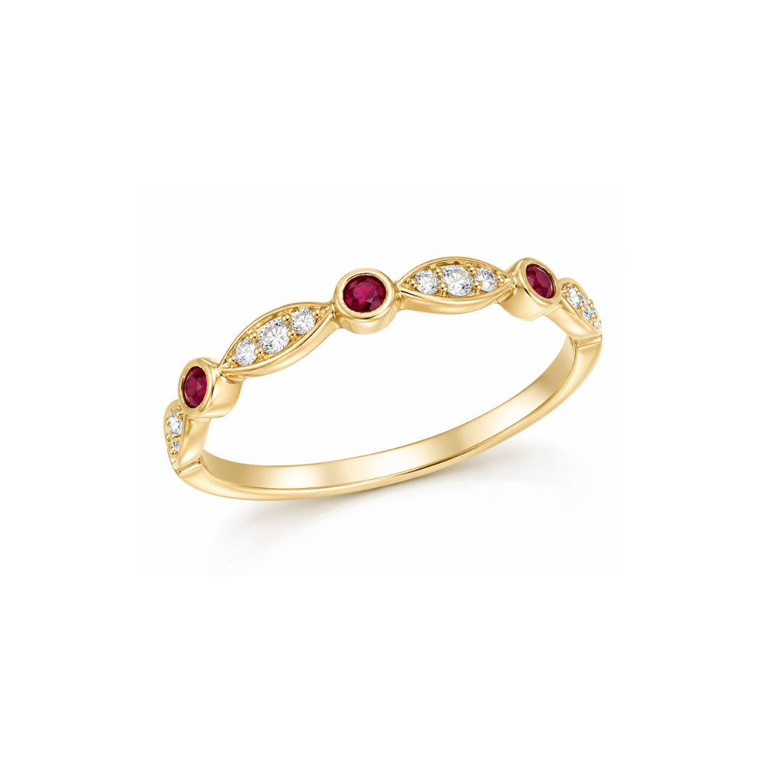 Anillo Oro Amarillo, Piedras y brillantes 14Kt.