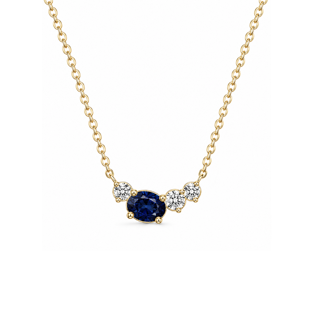 Collar Trío de Brillantes y Zafiro en Oro Amarillo 14Kt.