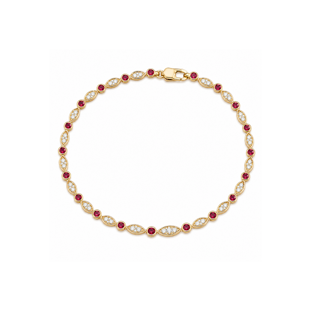 Pulsera Rubíes y Brillantes Oro Amarillo 14Kt.
