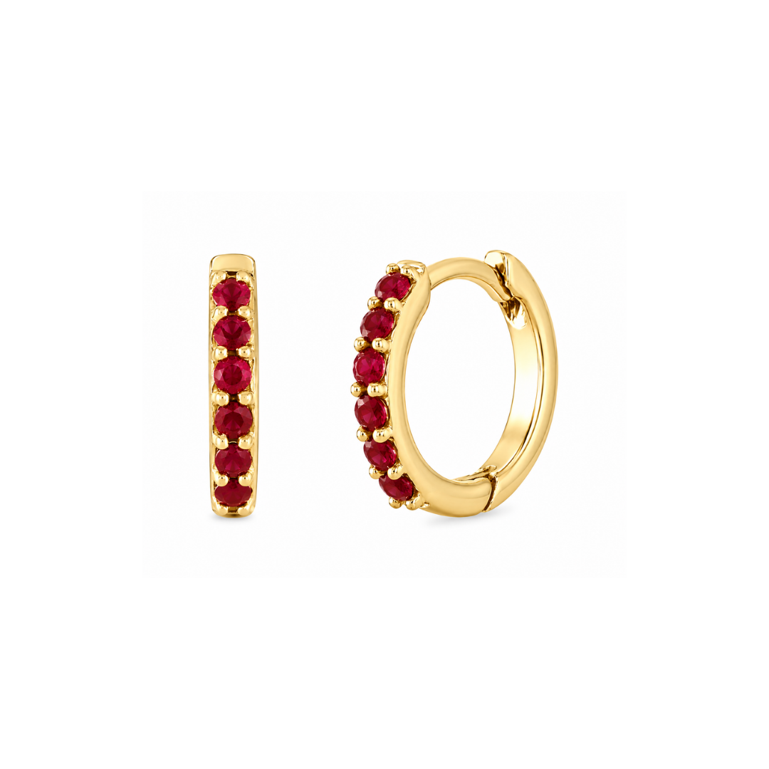 Aros Argollas de Oro Amarillo y rubíes 14Kt.