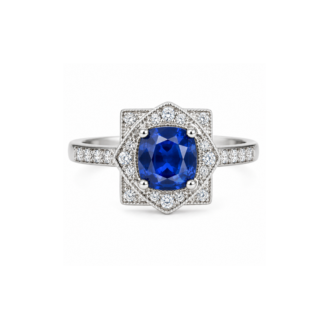 Anillo Platino Zafiro Central.