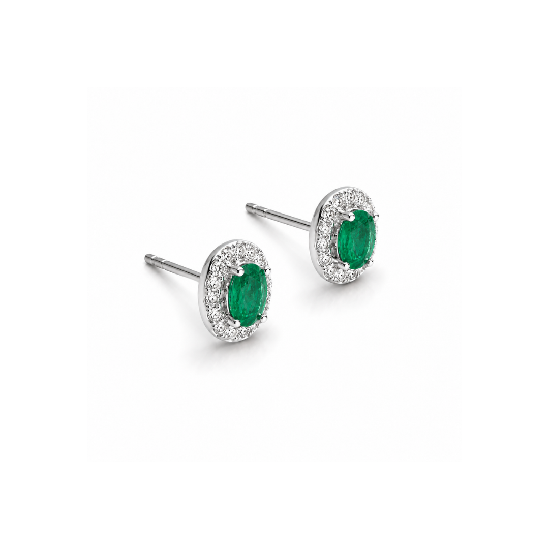 Aros de Platino Brillantes y Esmeralda Oval.