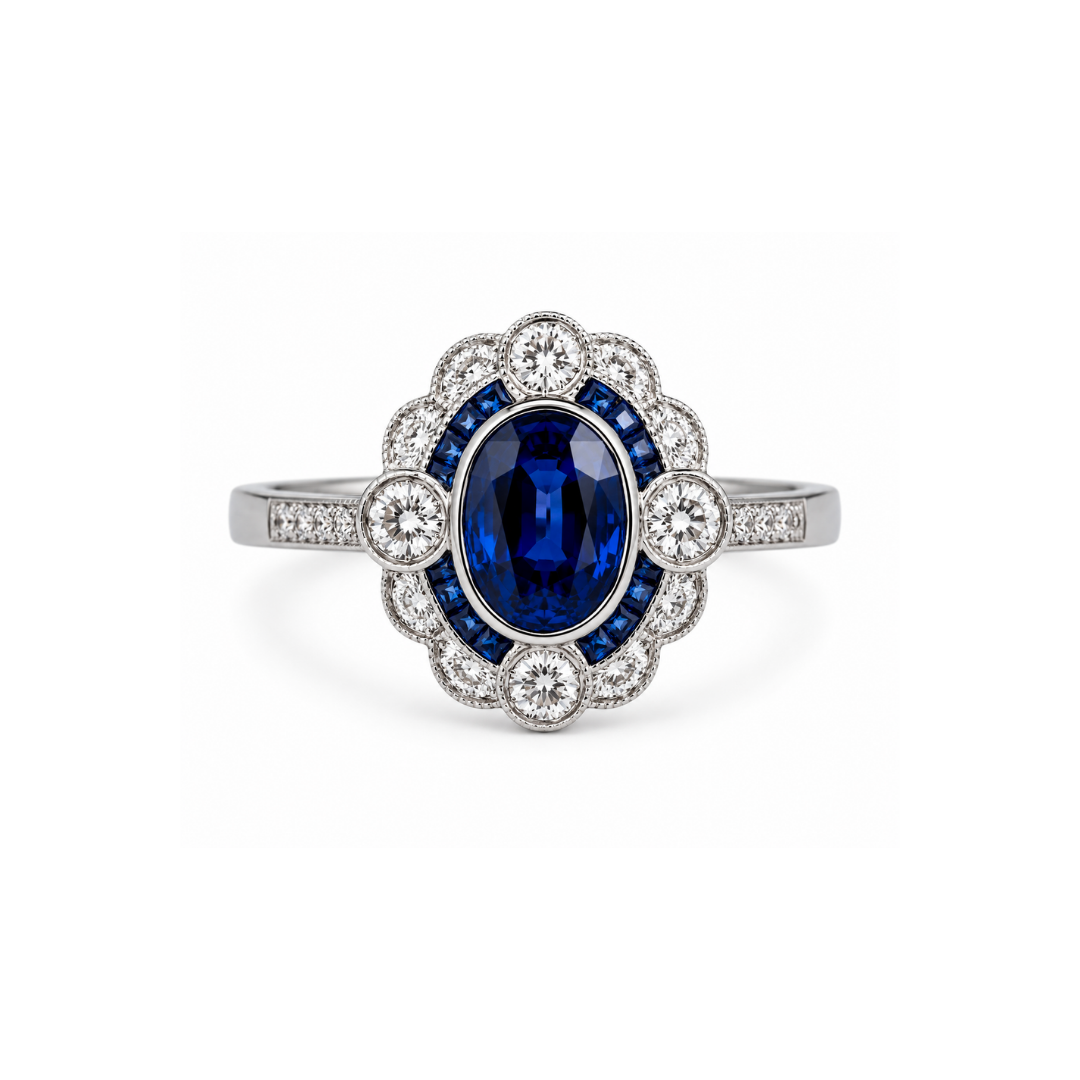 Anillo Platino Zafiro Oval.