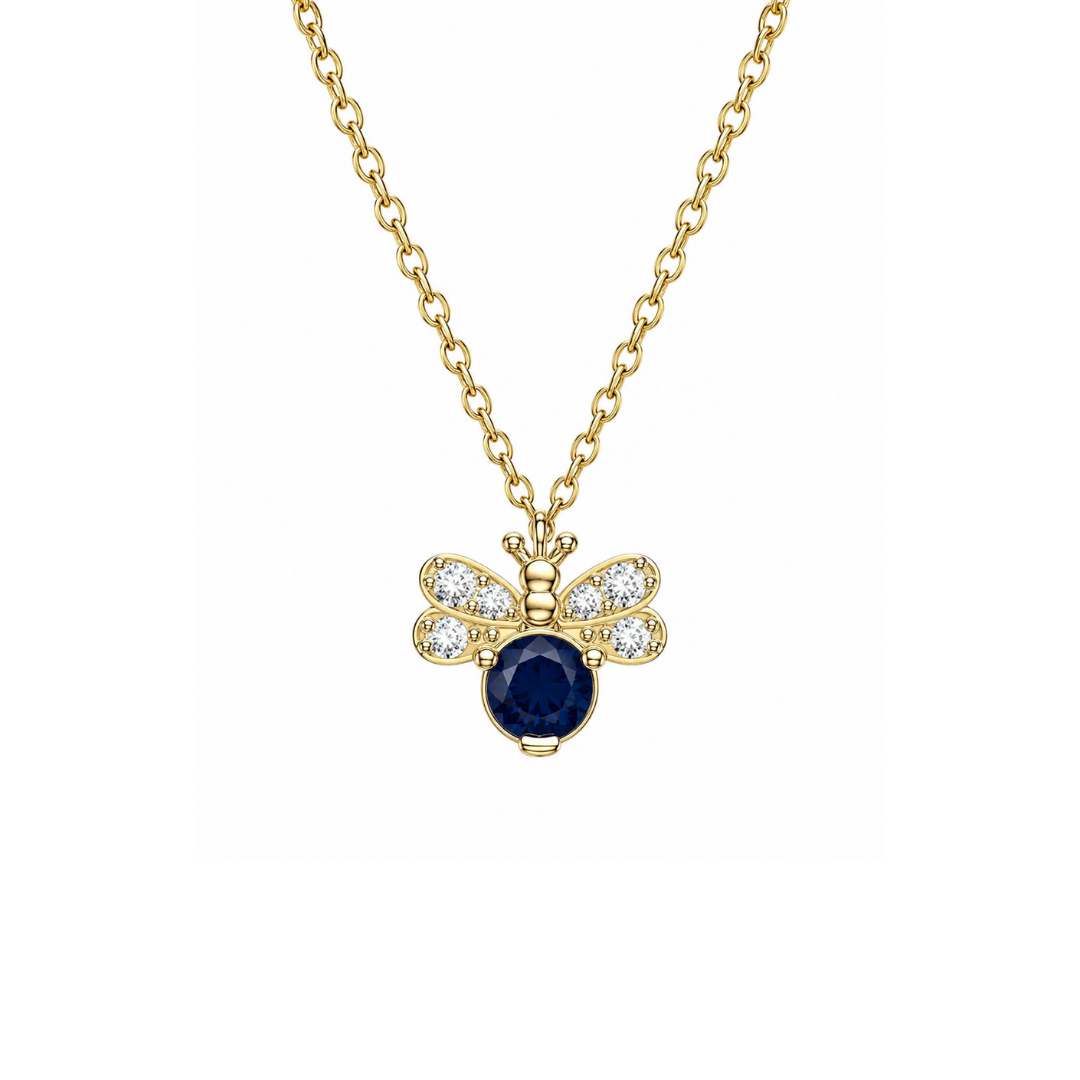 Collar Abeja de Brillantes y Zafiro en Oro Amarillo 14Kt.