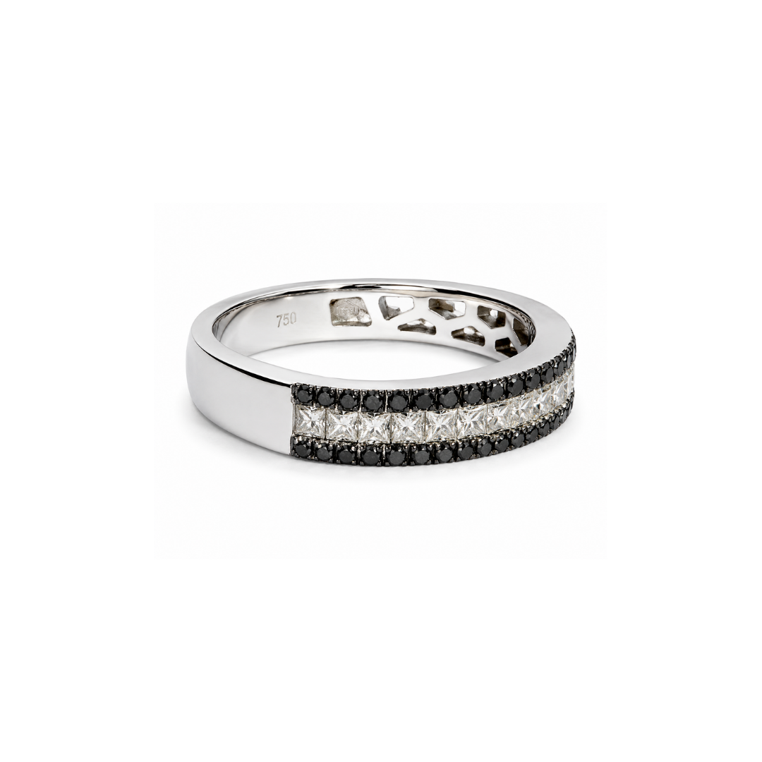 Anillo Platino Brillantes Blancos y Negros