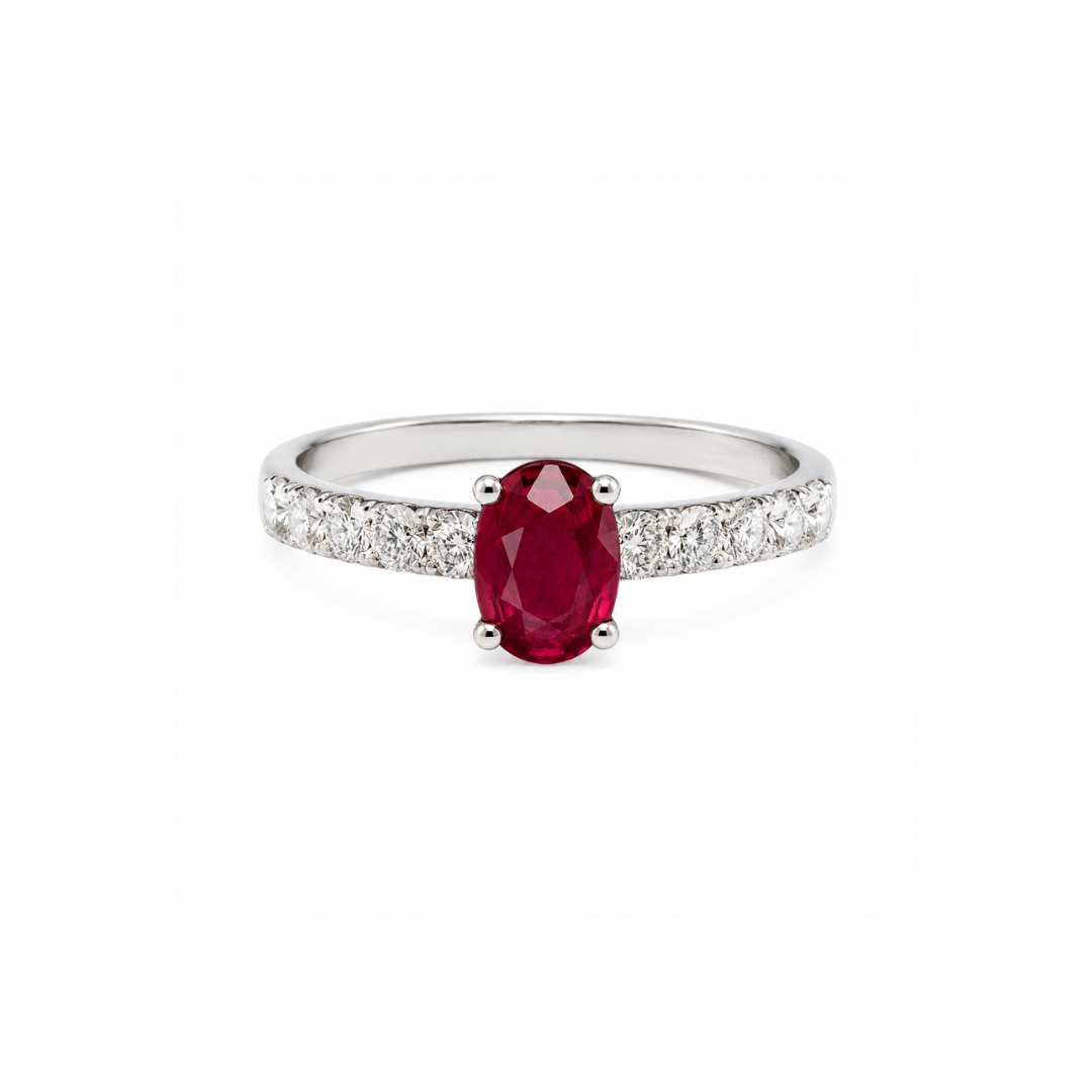 Anillo Platino Rubí Oval.