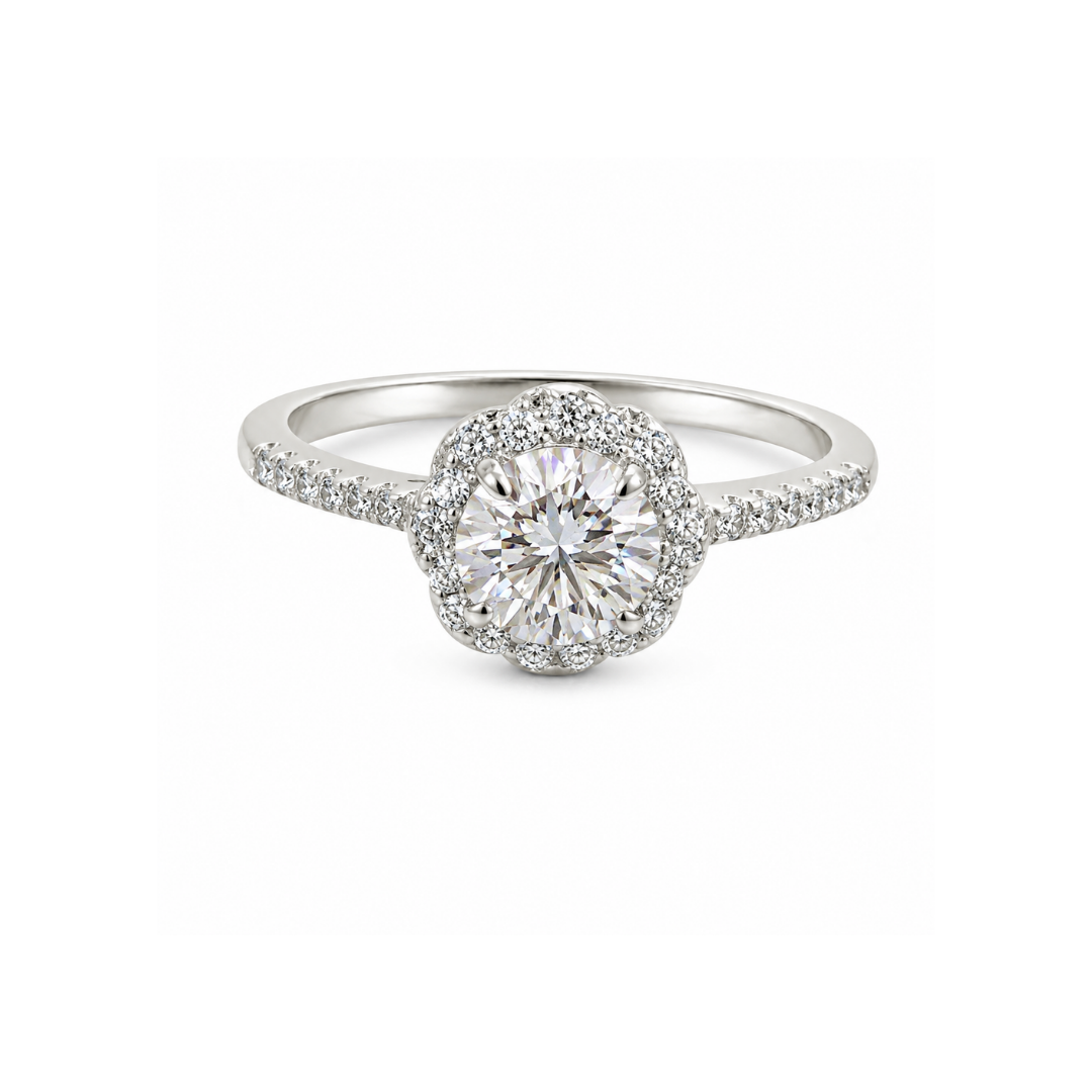 Anillo de Plata y Moissanita Halo Floral.