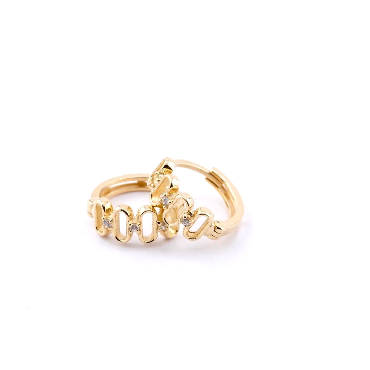 Aros de Oro Amarillo Eslabones y Brillantes 18Kt.