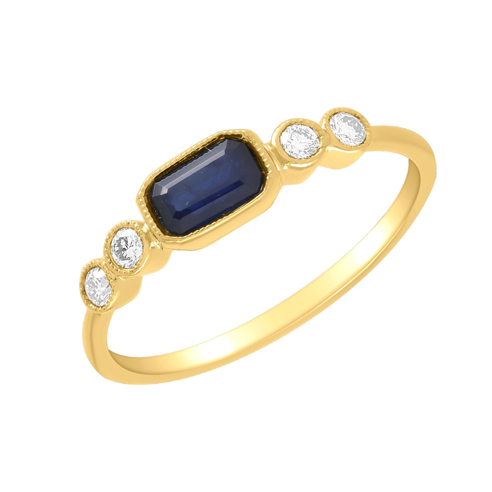 Anillo Oro Amarillo Brillante y Zafiro Rectangular Central 18Kt.