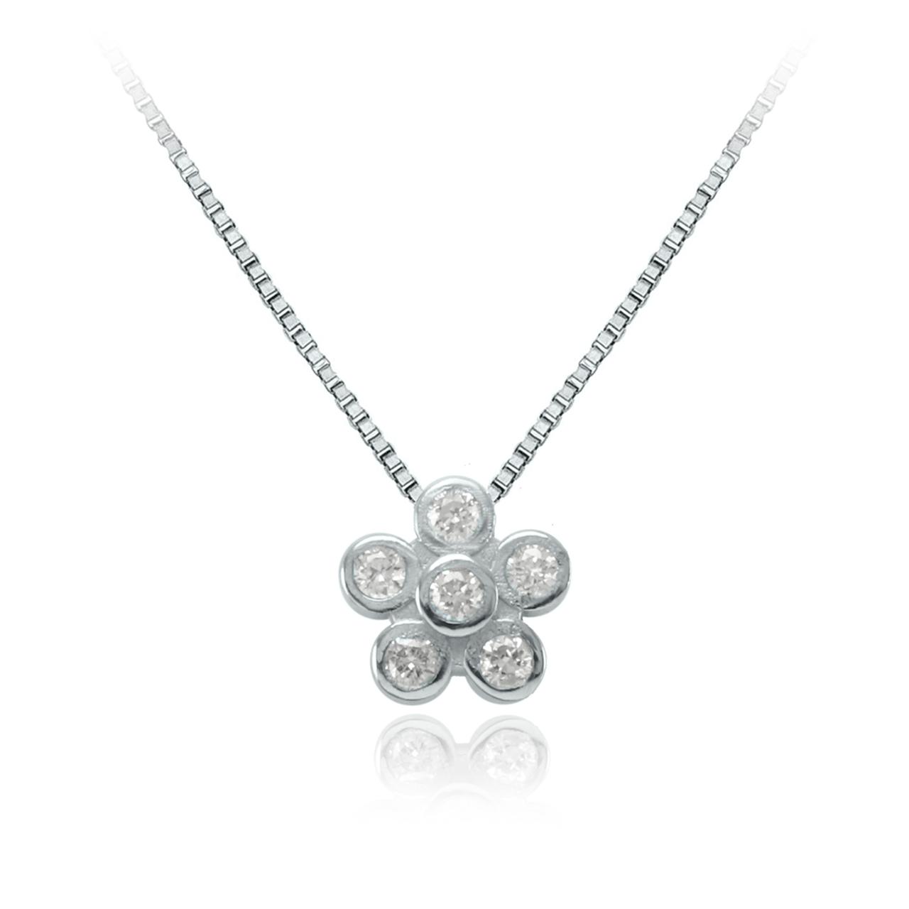 Collar Flor de Brillantes en Oro Blanco.