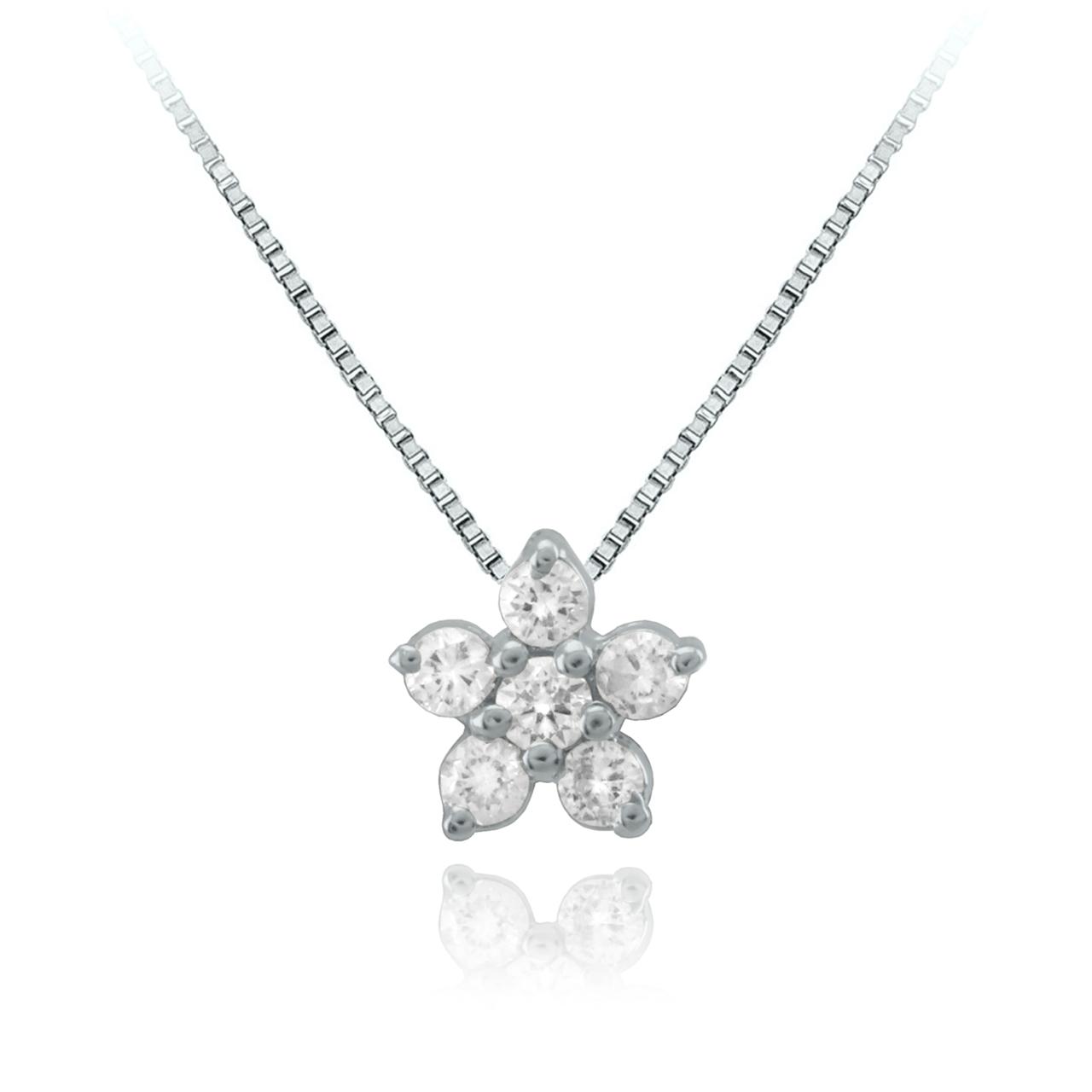 Collar Flor de Brillantes Engaste 5 Grifas en Oro Blanco.
