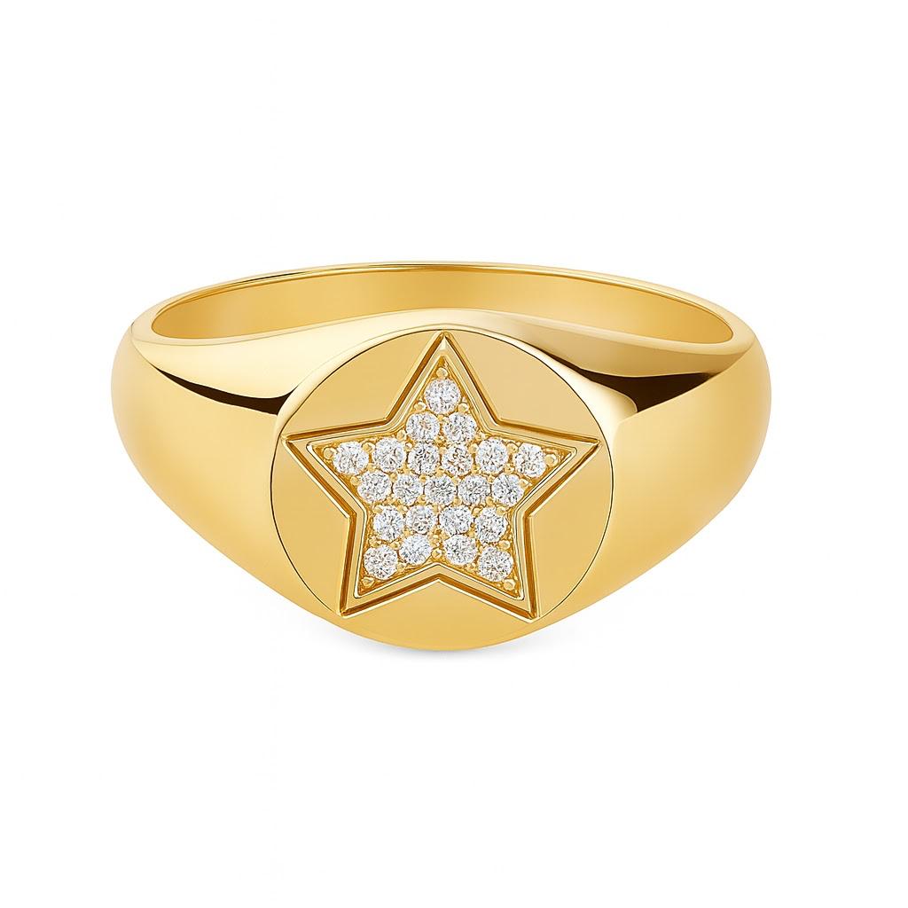 Anillo Estrella de Brillantes y Oro Amarillo 14Kt.