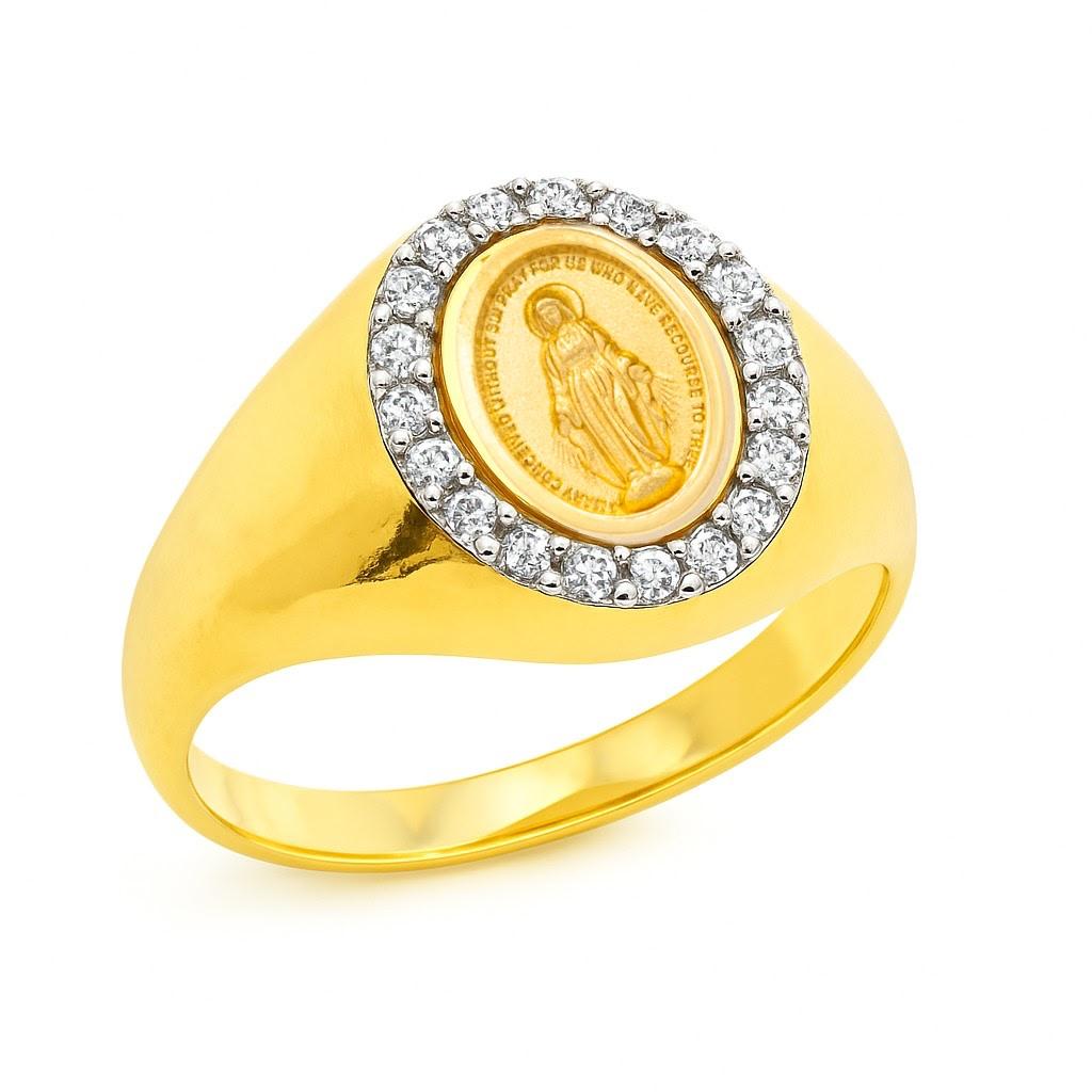 Anillo Virgen Milagrosa, Brillantes y Oro Amarillo 14Kt.