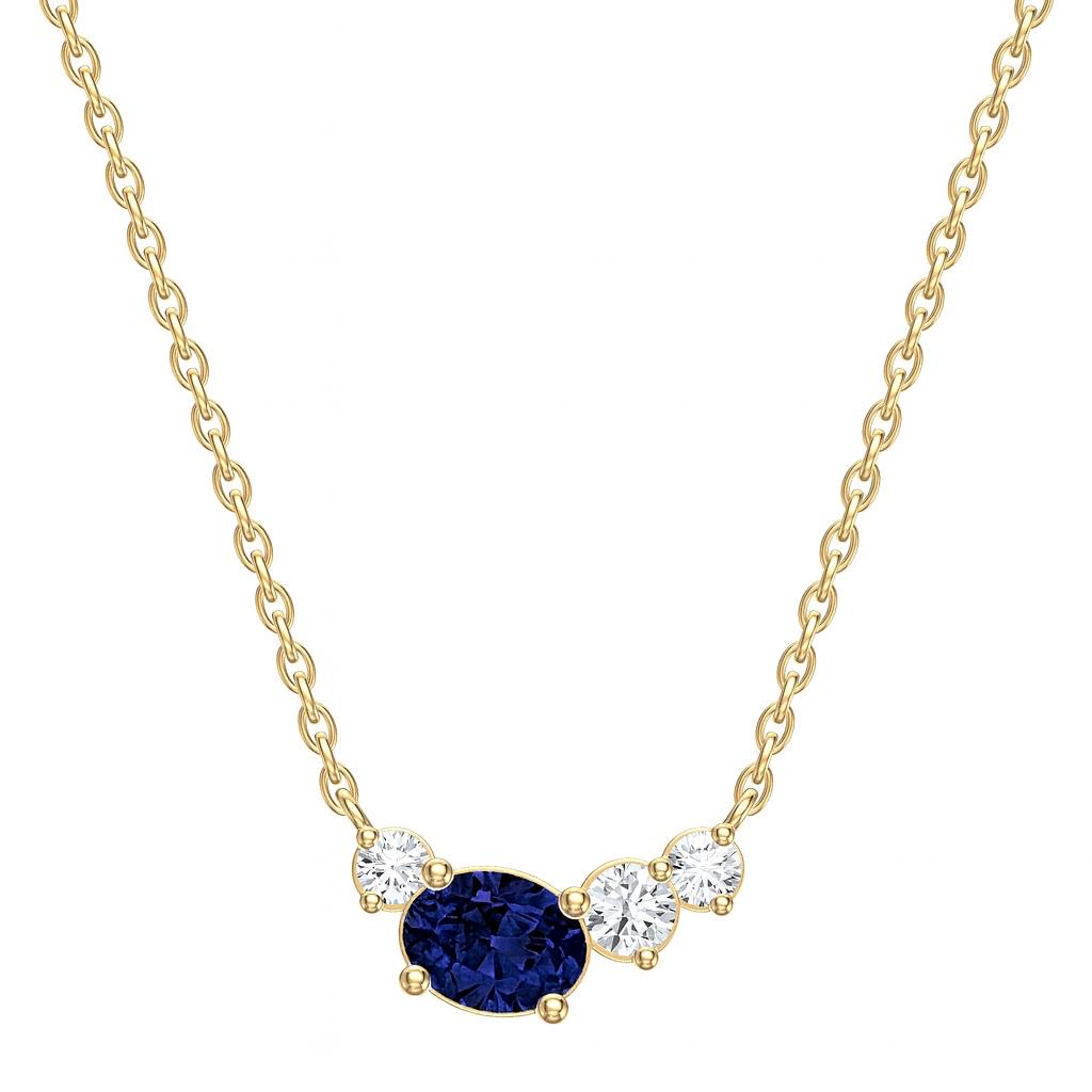 Collar Trío de Brillantes y Zafiro en Oro Amarillo 14Kt.