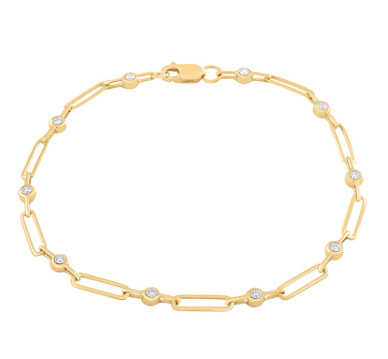 Pulsera Paper Clip Brillantes en Oro Amarillo 14Kt.
