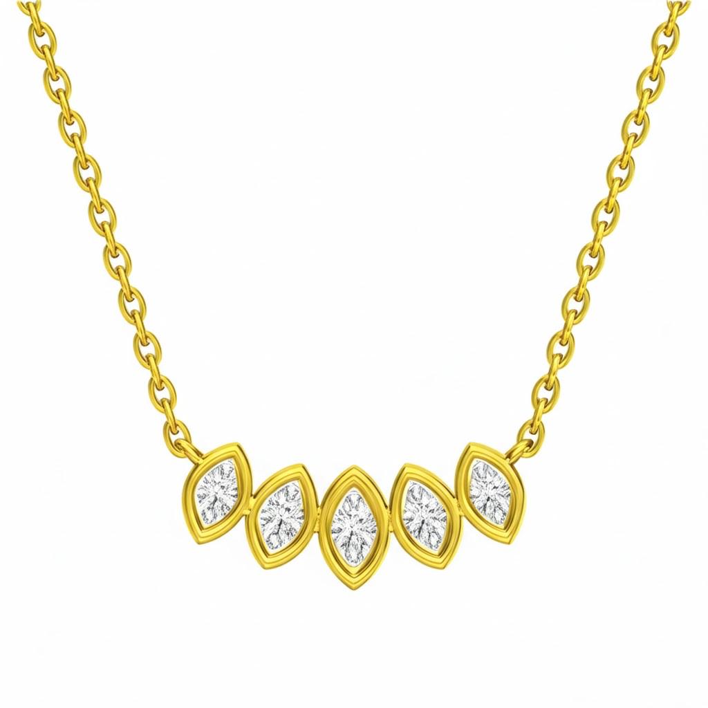 Collar 5 Brillantes Ovalados en Oro Amarillo 14Kt.