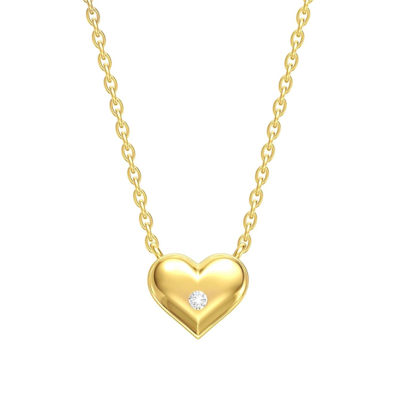 Collar de Oro Amarillo Corazón y Brillante Central 14Kt.
