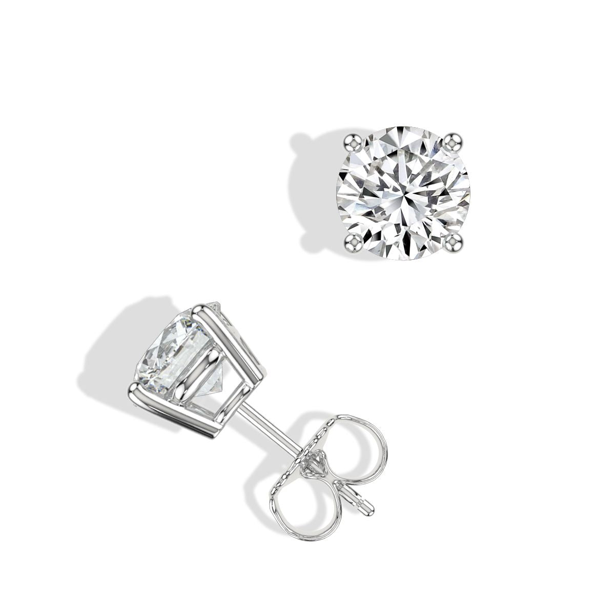 Aros Solitario de Oro Blanco 14 Kt. y Brillantes Lab Grown