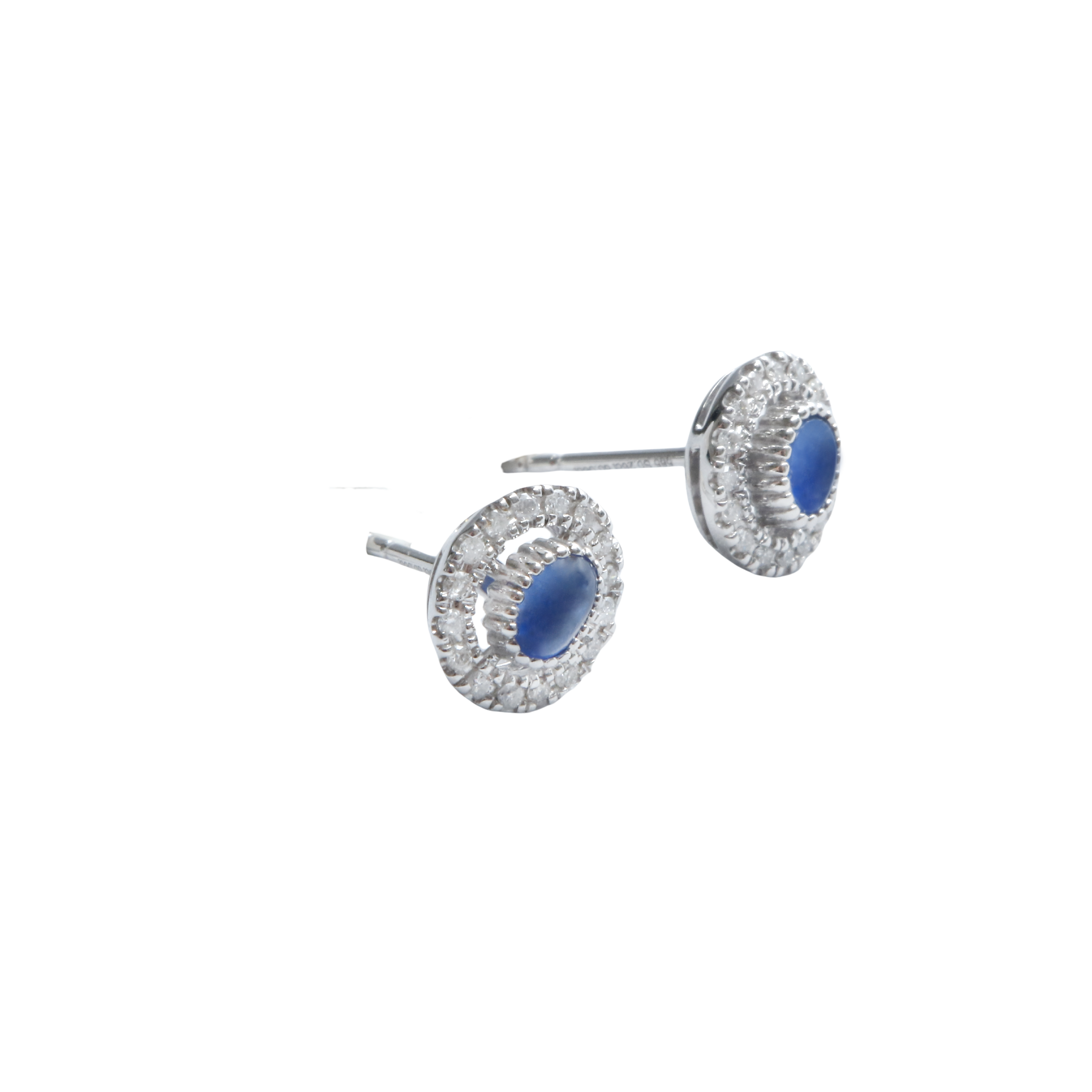 Aros Zafiro Redondo Brillantes Oro Blanco 14 KT.
