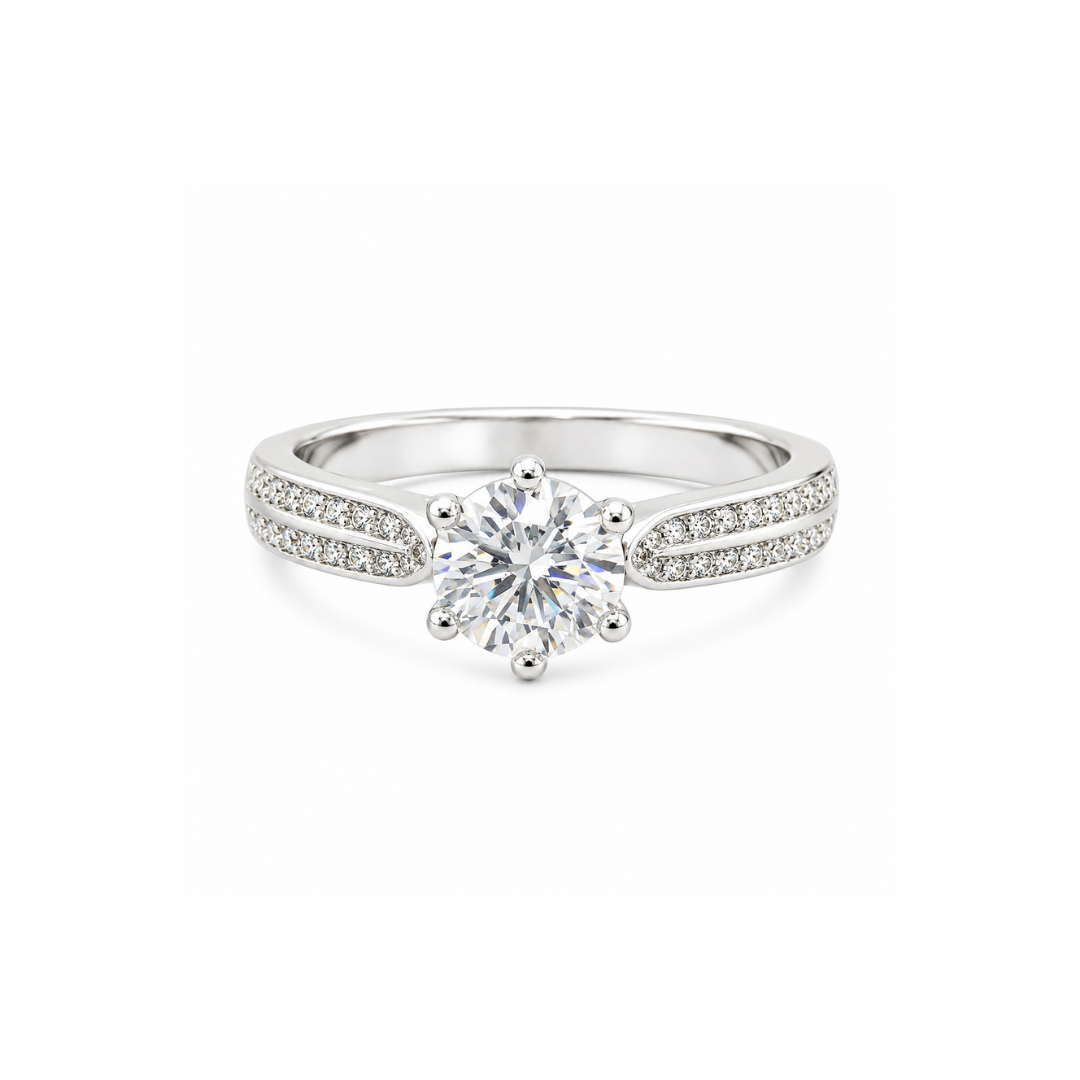 Anillo de Plata y Moissanita Solitario doble pavé.