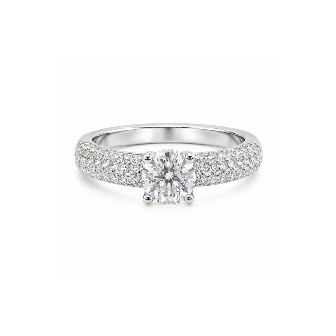 Anillo de Plata y Moissanita Solitario Pavé Ancho